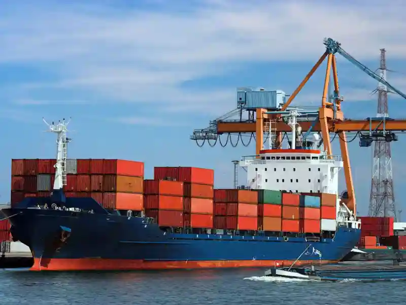Large container ship in a dock.