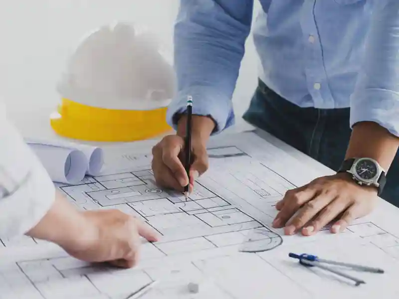 Architects reviewing blueprints.